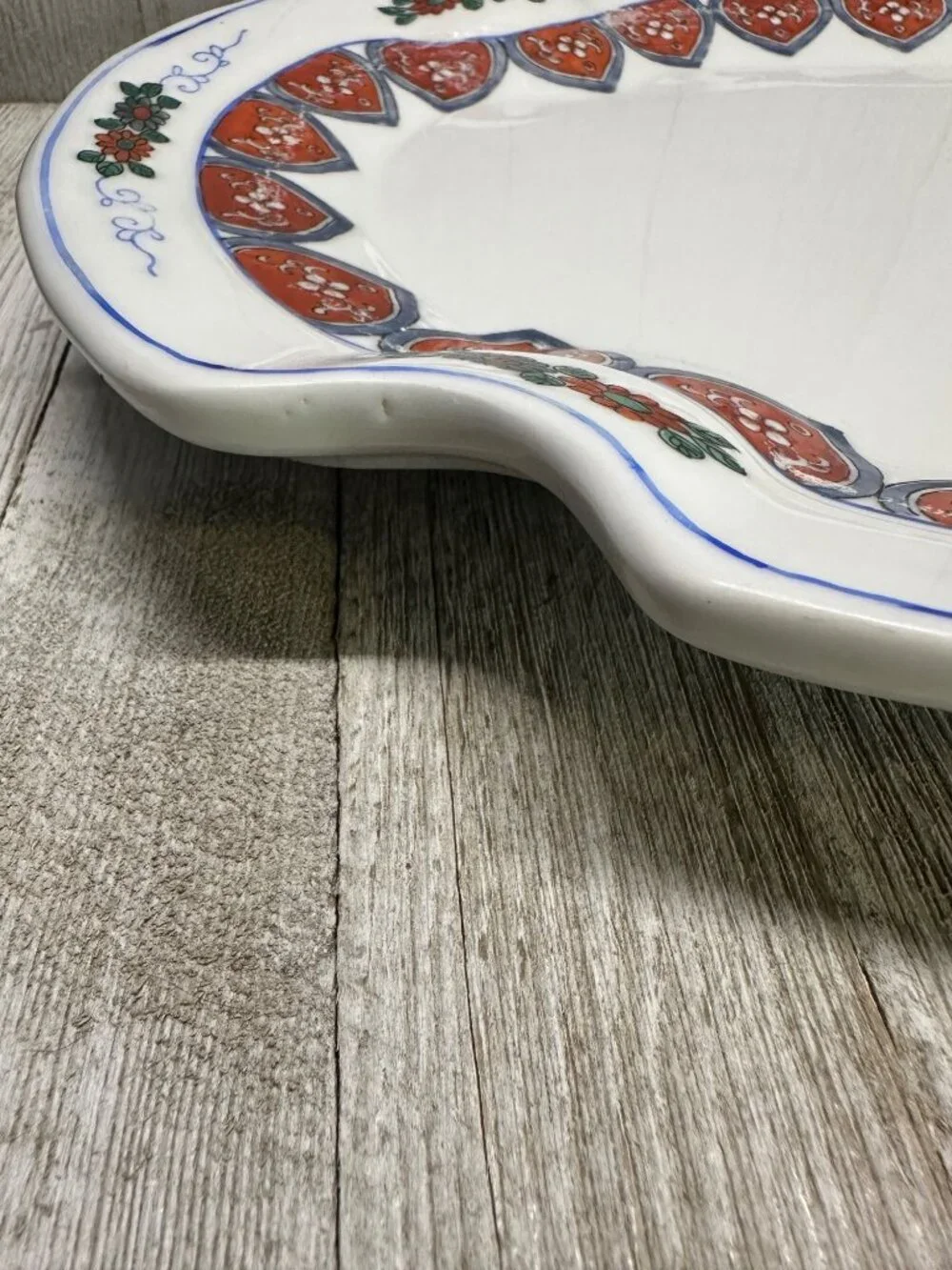 Vtg Red Stamp Chinese Heavy Porcelain Stunning Platter Tray 13